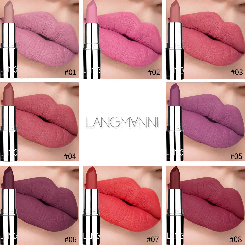 Silver Matte Lipstick - 8 Colors, Non-Stick Cup