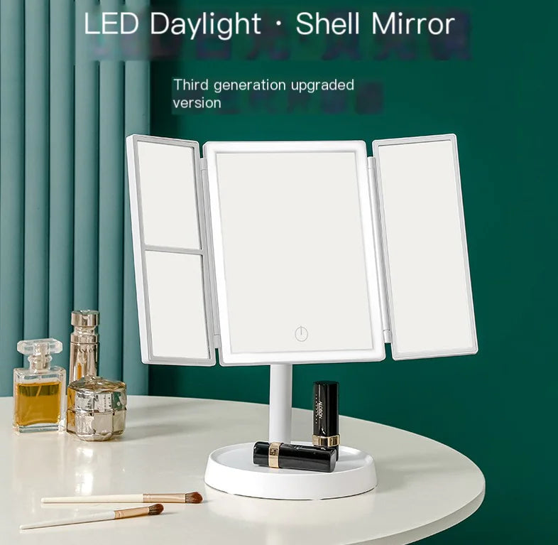 LED Shell Makeup Mirror with Light - Portable Folding Design