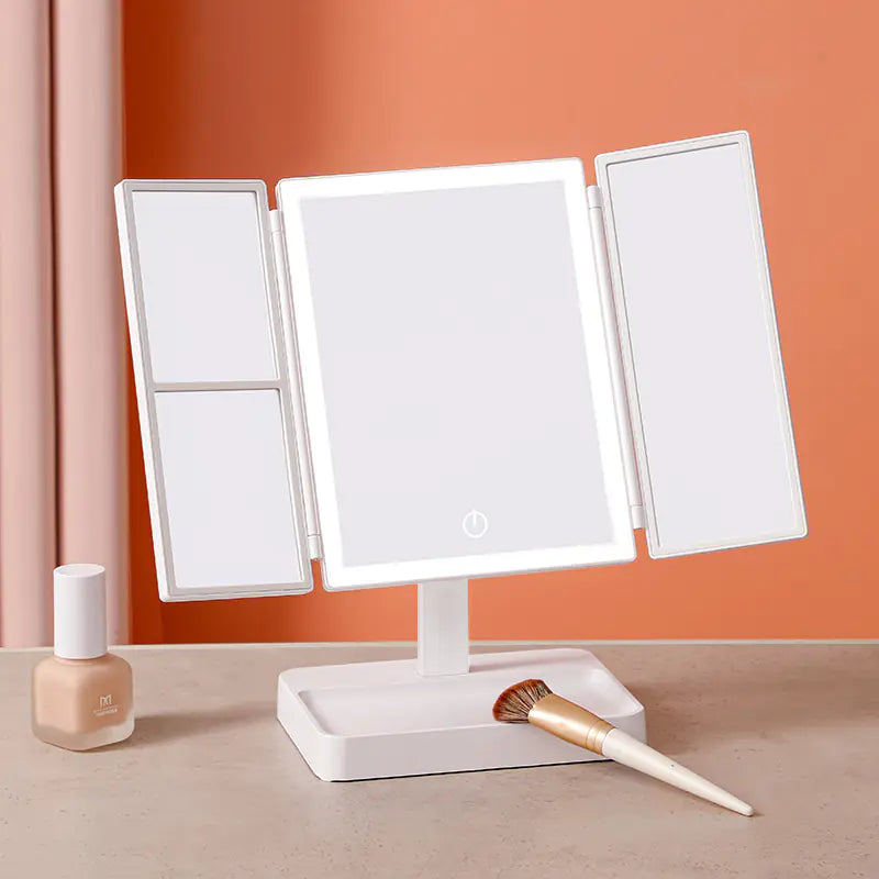 LED Shell Makeup Mirror with Light - Portable Folding Design