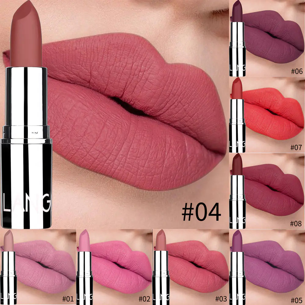 Silver Matte Lipstick - 8 Colors, Non-Stick Cup