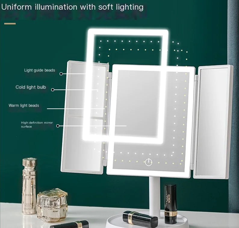 LED Shell Makeup Mirror with Light - Portable Folding Design